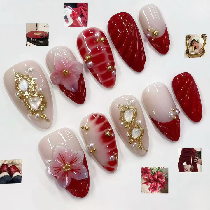Floral-Embossed Press-On Nail Set