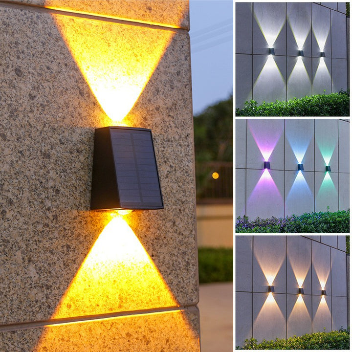 Angled Bi-Directional Solar LED Wall Uplight-Downlight With Integrated Photovoltaic Panel And Prism Lens Stornfield