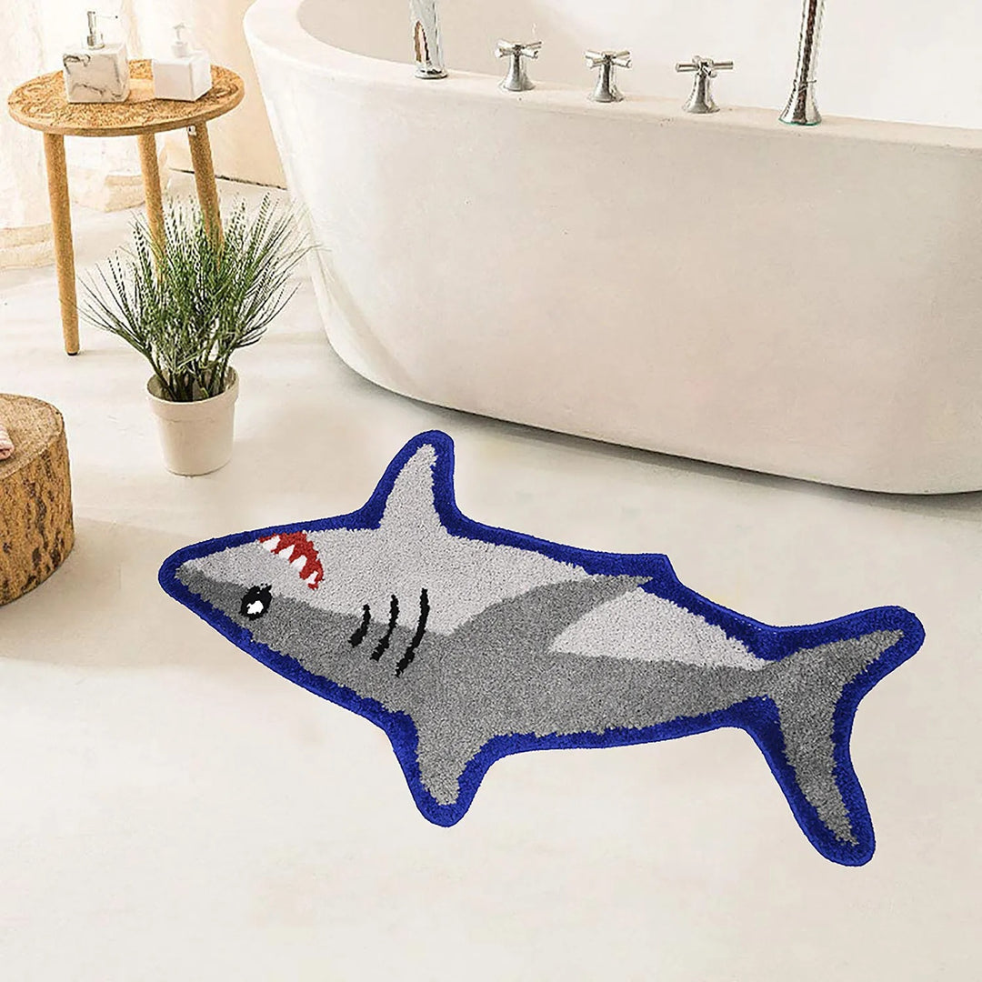 Shark-Shaped Plush Bath Mat