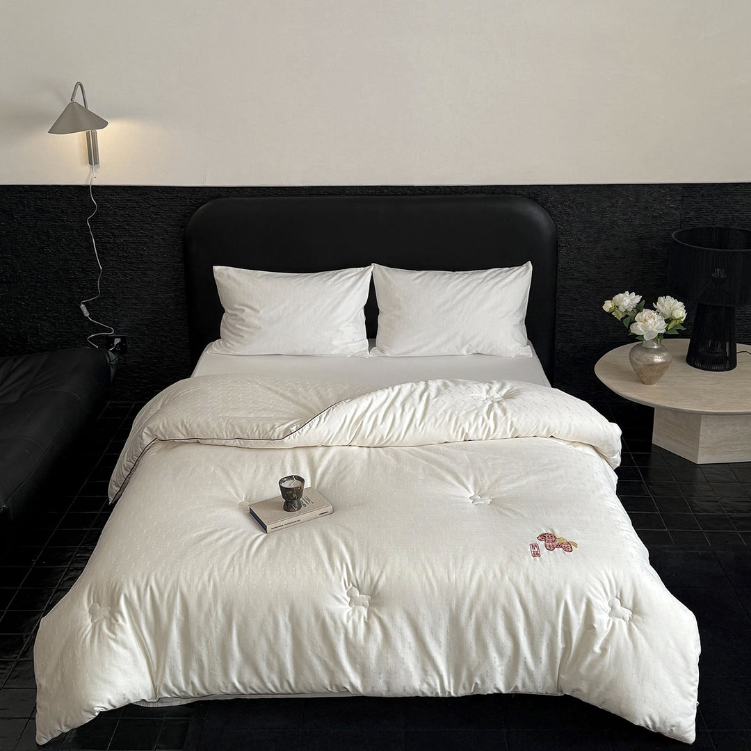 All-Season Down-Alternative Quilted Duvet Comforter with Embroidered Accent
