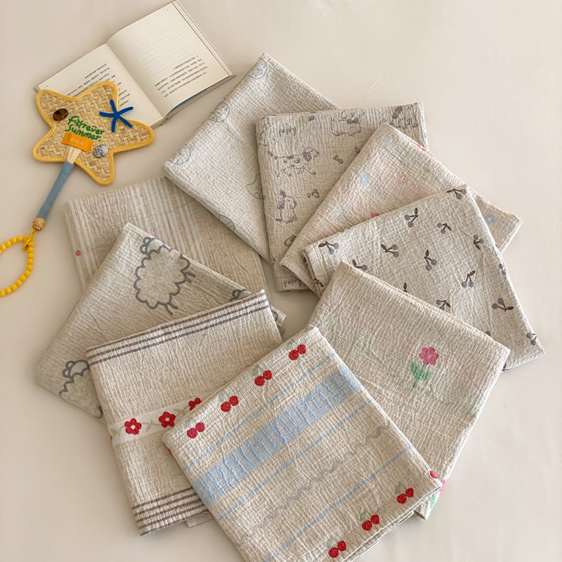 Quilted Cotton Pillowcase Pair with Embroidered Lamb Motif and Soft Crinkle Texture