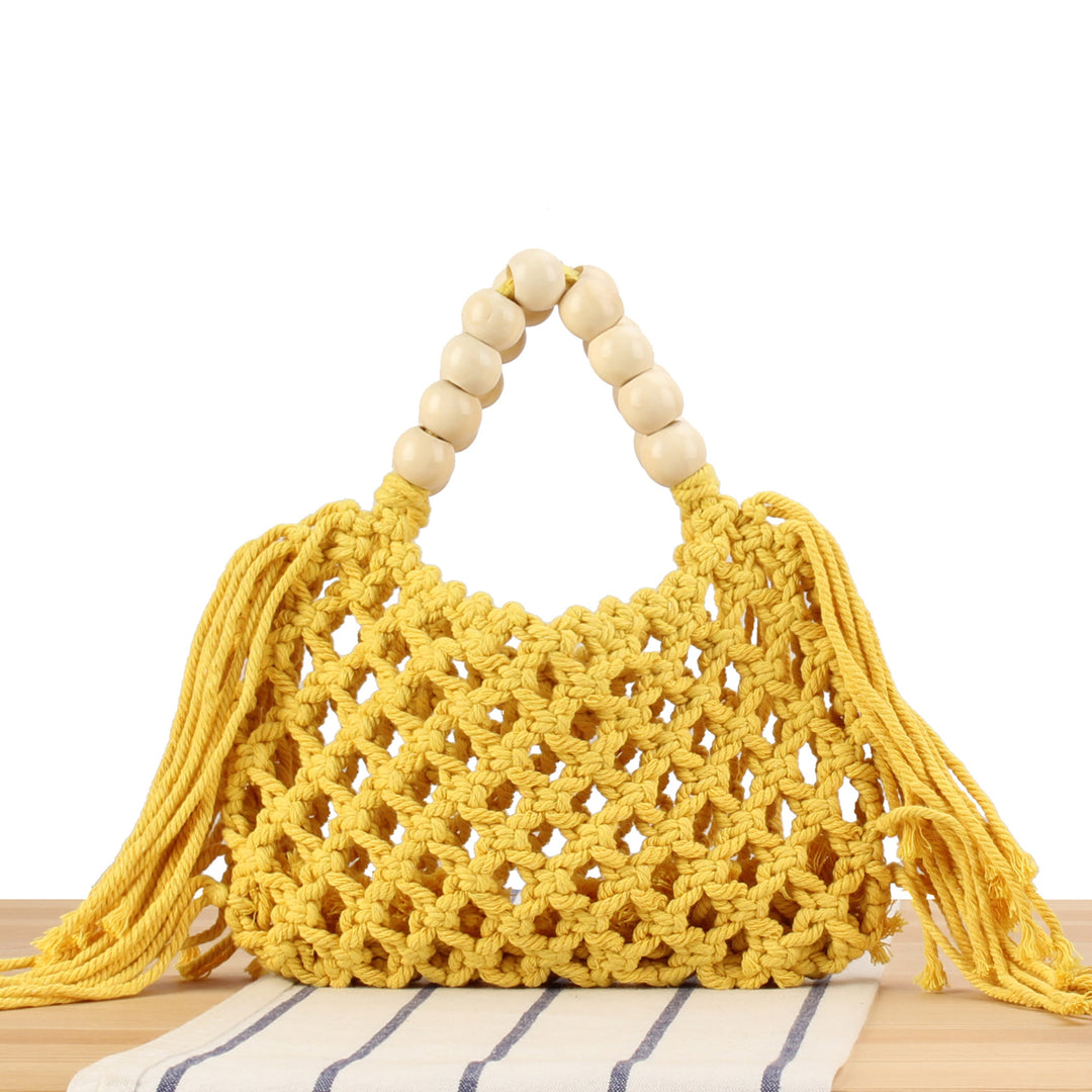 Handmade Macrame Bag with Wooden Handles Stornfield