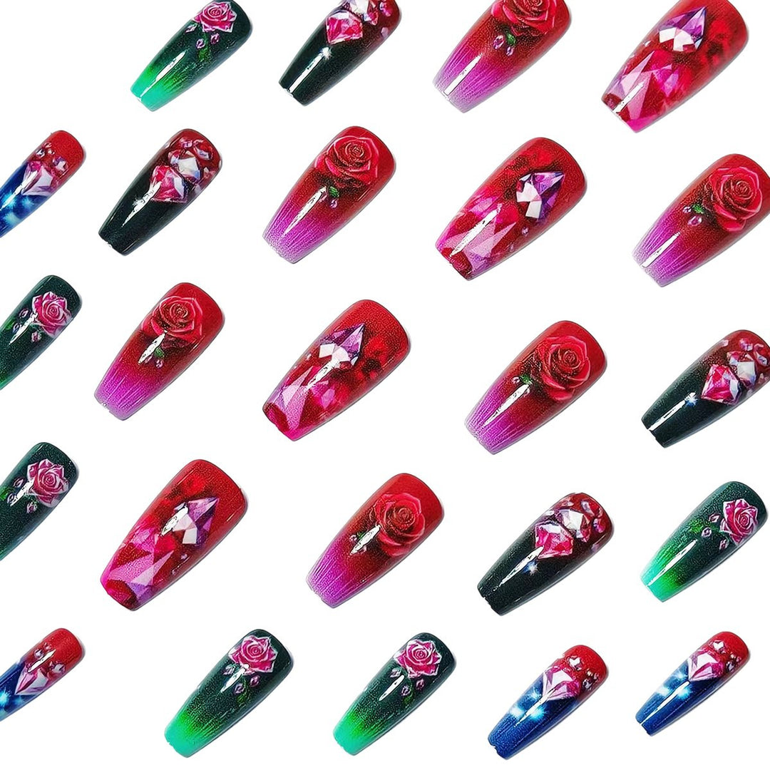 Artificial nails with floral and glittering accents Stornfield
