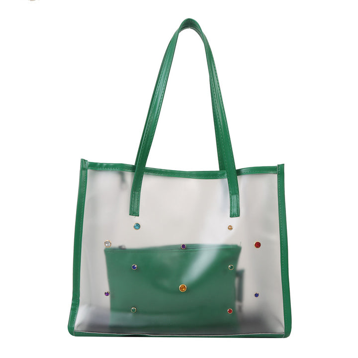 Transparent Fashion Tote Bag with Decorative Gems