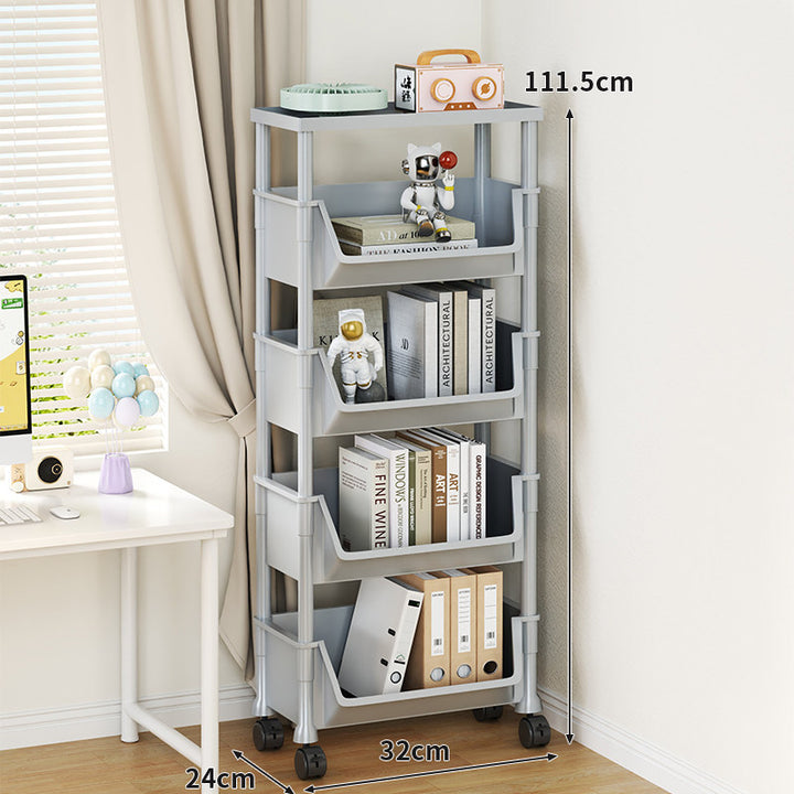 Compact Tiered Rolling Plastic Storage Cart with Swivel Casters and Front File Access
