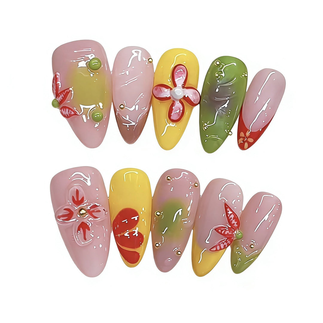 Artistic Floral-Design Press-On Nail Art Set Stornfield