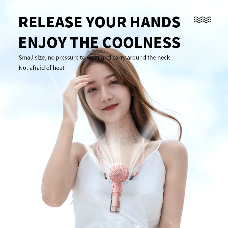 Cooling compact rechargeable folding misting handheld fan with transparent water reservoir detachable base and four speed brushless motor Stornfield