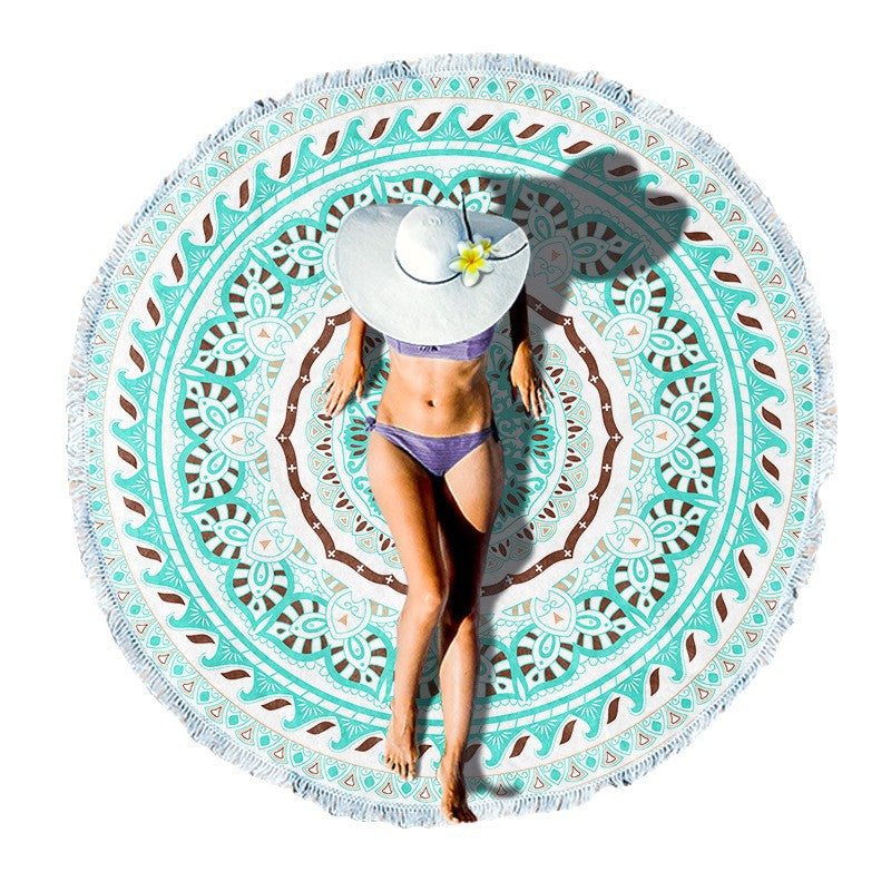 Round beach blanket with floral watercolor motifs Stornfield