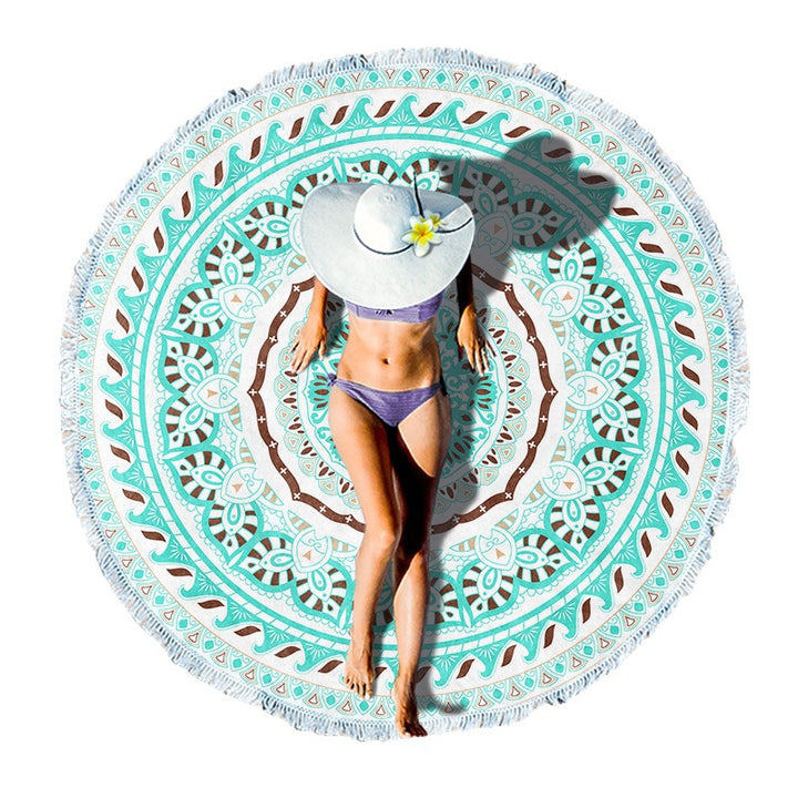 Round beach blanket with floral watercolor motifs Stornfield