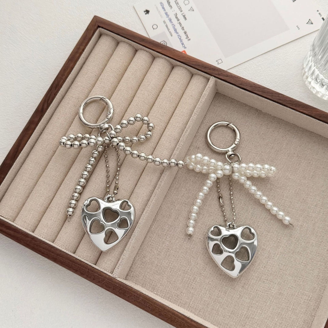 Heart-Shaped Charm Keychain with Beaded Bow Stornfield