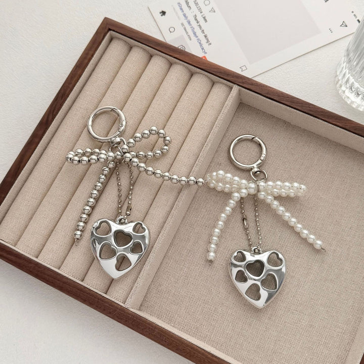 Heart-Shaped Charm Keychain with Beaded Bow Stornfield