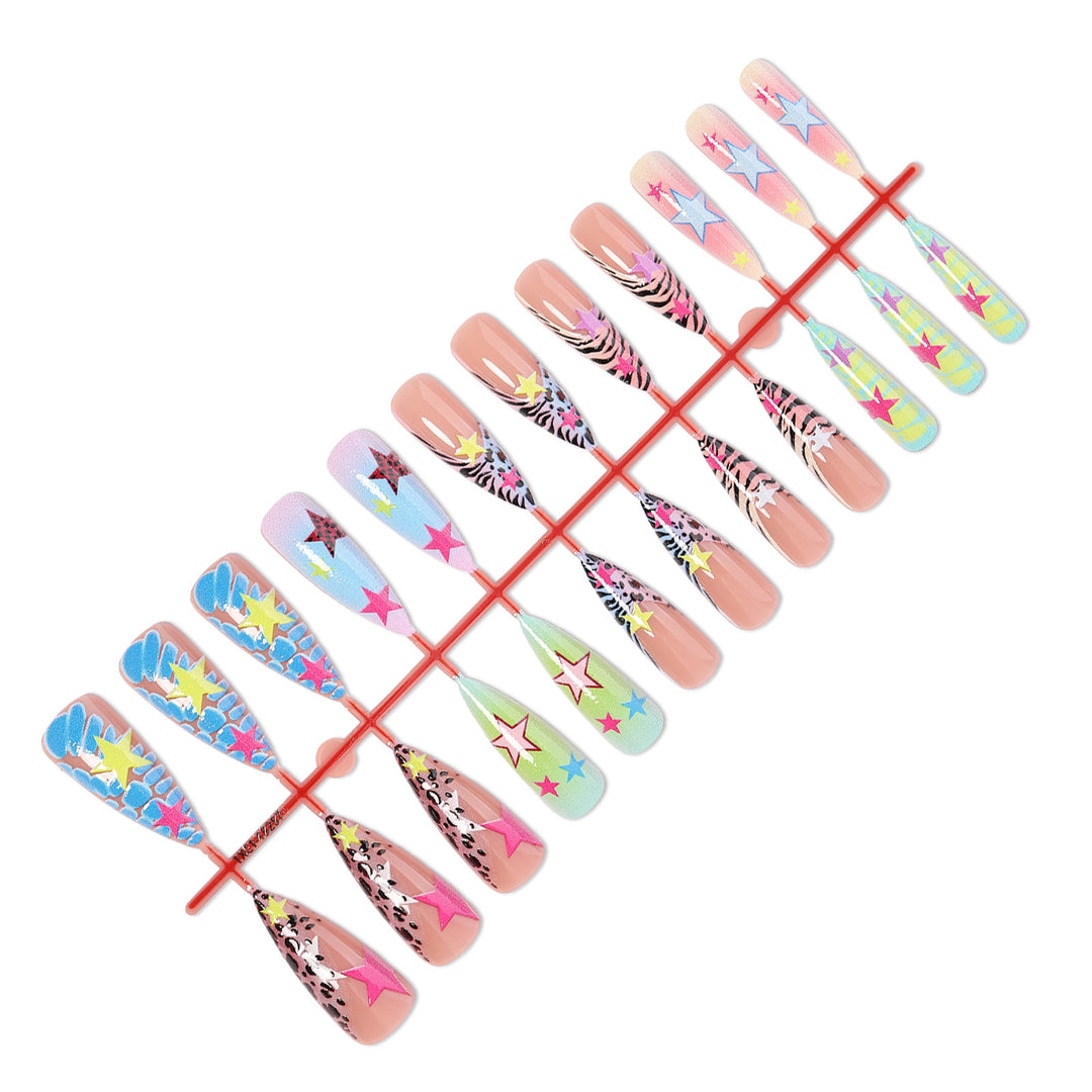 Creative nail set with colorful stars and animal patterns Stornfield