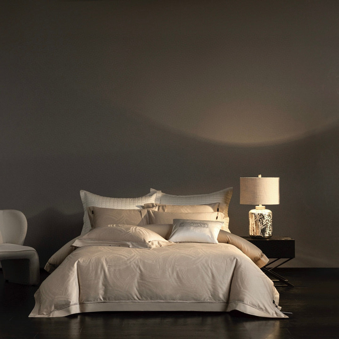 Luxury Jacquard Duvet Cover Set with Quilted Shams & Decorative Cushions