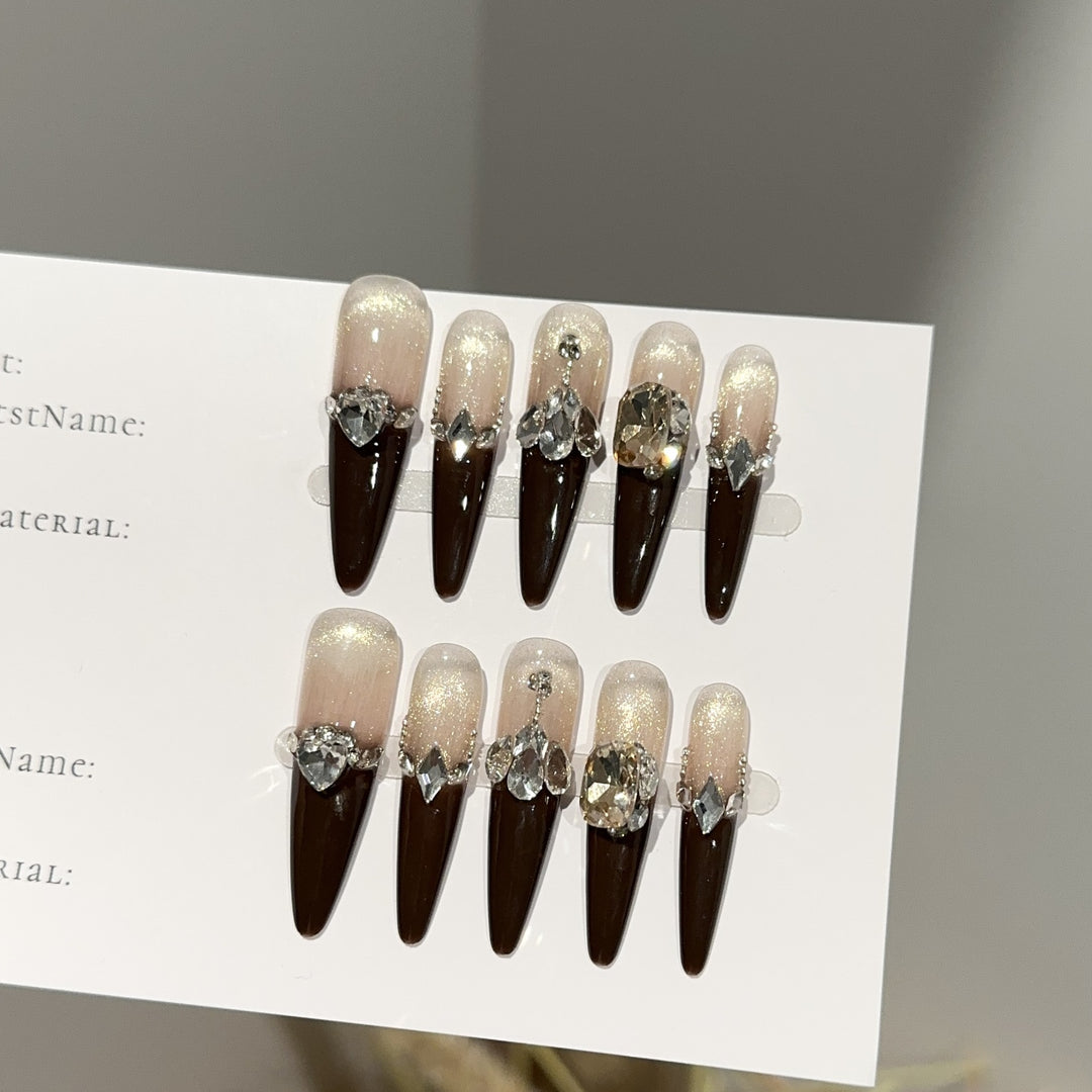 Elegant Stiletto Press-On Nail Set with Rhinestone Accents