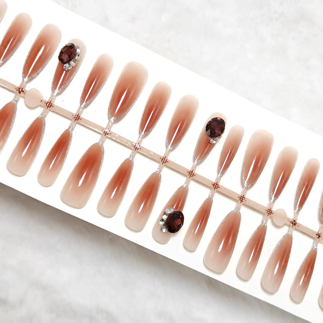 Elegant Artificial Nails with Shimmering Gradient and Sparkling Accents Stornfield