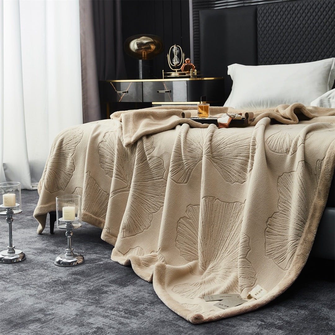 Embossed Plush Microfiber Throw Blanket with Oversized Floral Jacquard