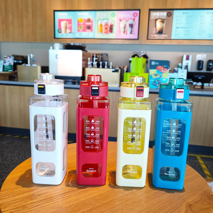 Women's water bottle with integrated time markers and straw Stornfield