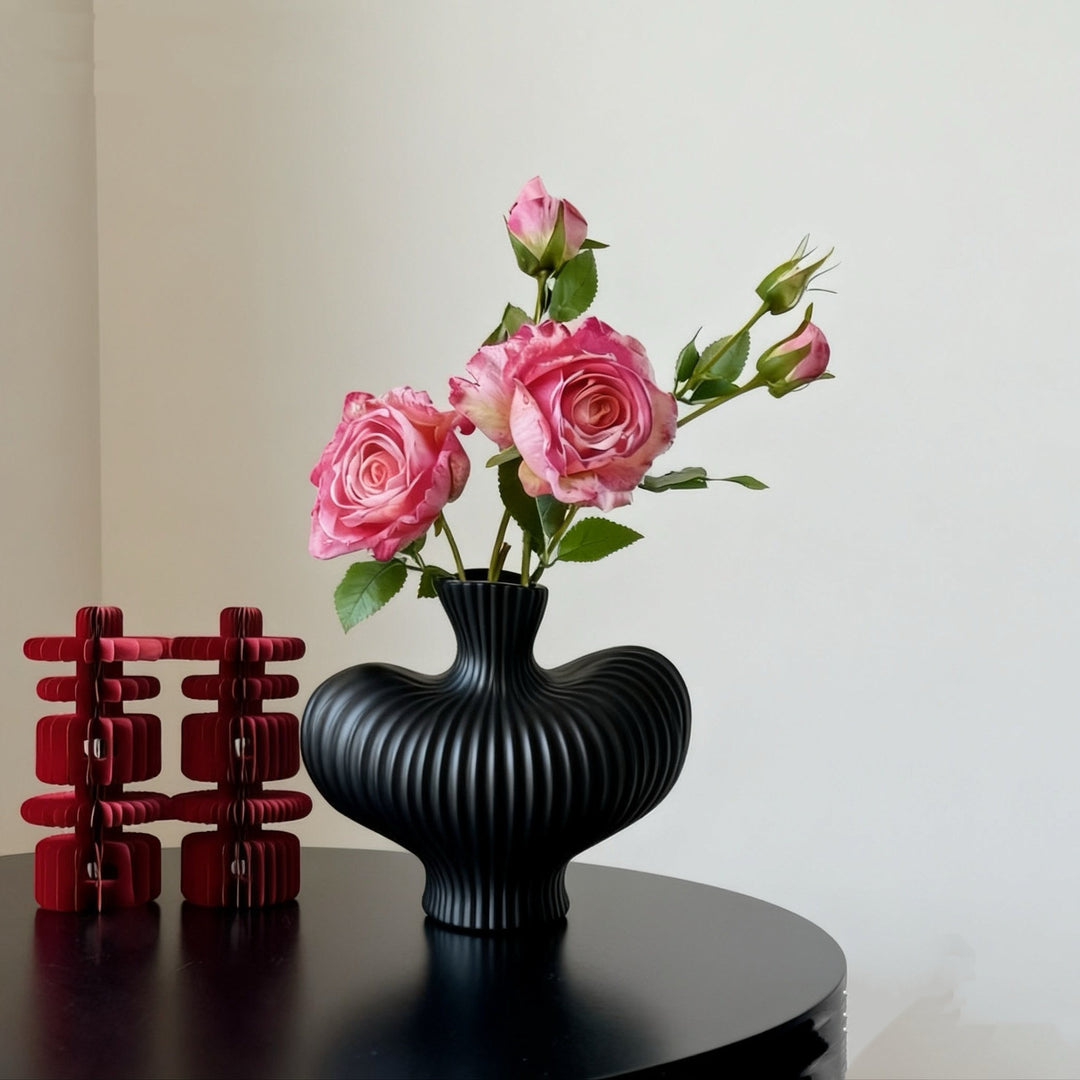 Decorative Ribbed Ceramic Vase for Home Display