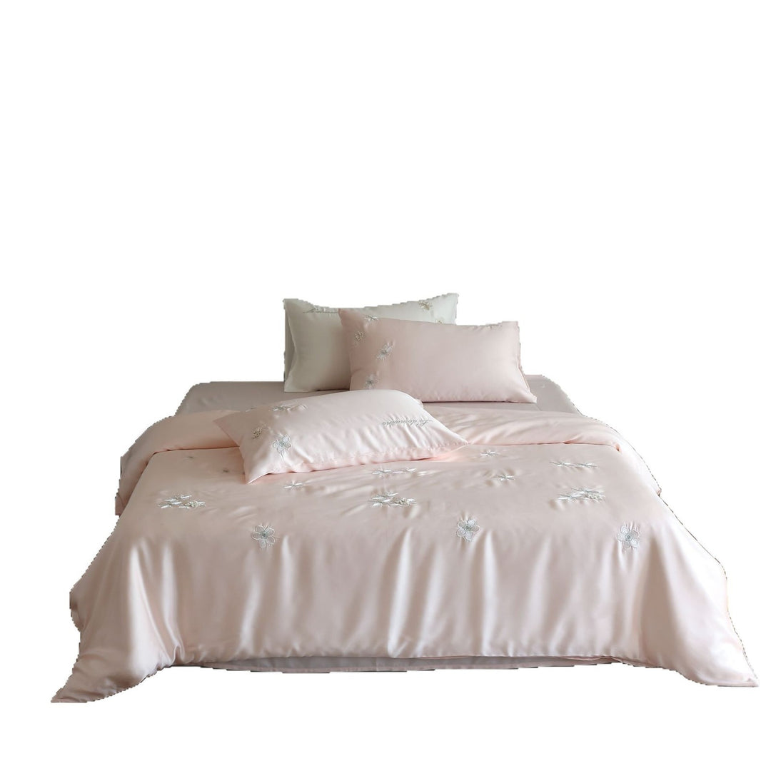 Silky Cotton-Sateen Embroidered Floral Duvet Cover Set with Appliqué Shams