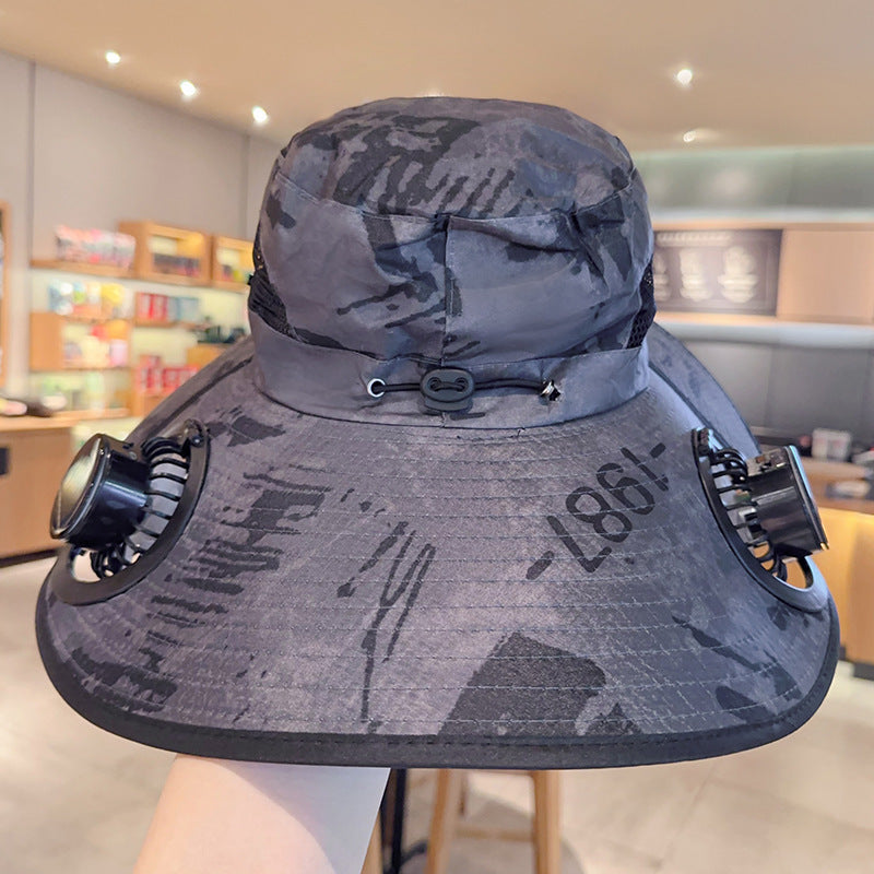 Bbreathable sun hat with two integrated mini fans, wide brim and adjustable chin strap Stornfield