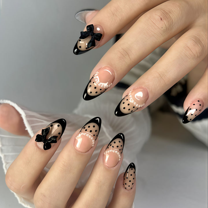 Elegant Polka Dot Press-On Nails with Bow Accents Stornfield