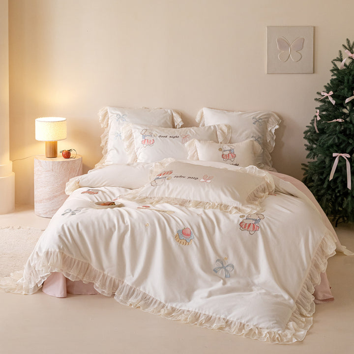 Children's Nautical Embroidered Cotton Sateen Duvet Cover Set