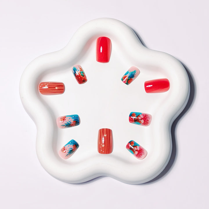 Artificial Acrylic Nails in Maritime Coral Design Stornfield