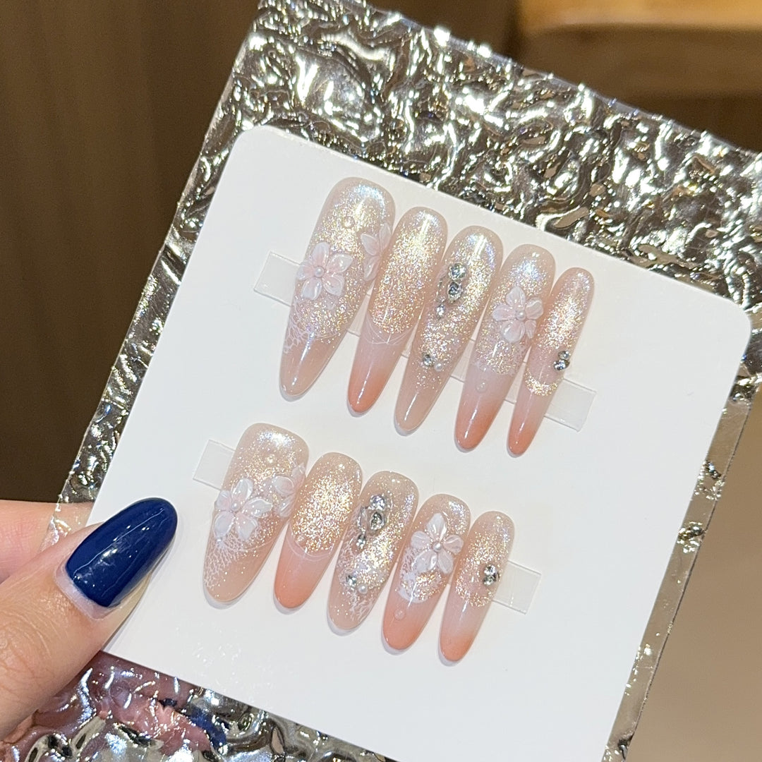 Artificial nails with floral design and glitter Stornfield