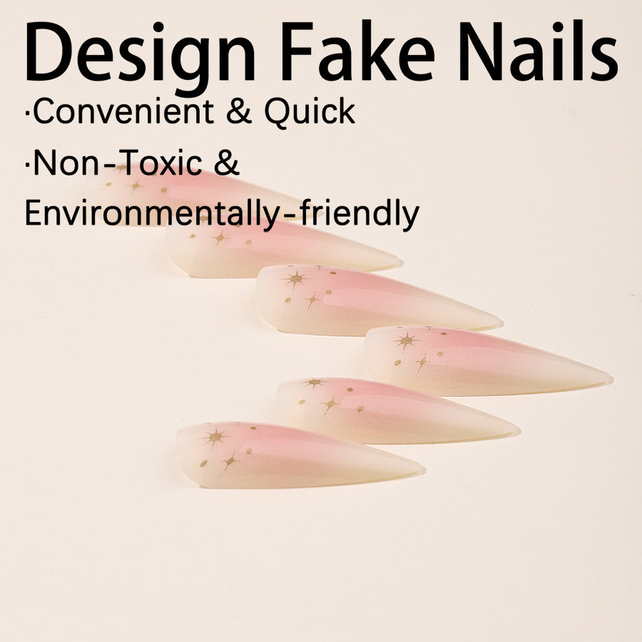 Acrylic nail set with delicate ombre design and glamorous star accents Stornfield