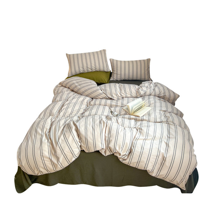 Reversible duvet cover set made of cotton renforce with fine check pattern and extra soft jersey fitted sheet