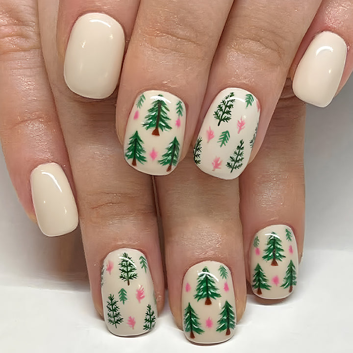 Artistic Press-On Nail Set with Woodland Design Stornfield