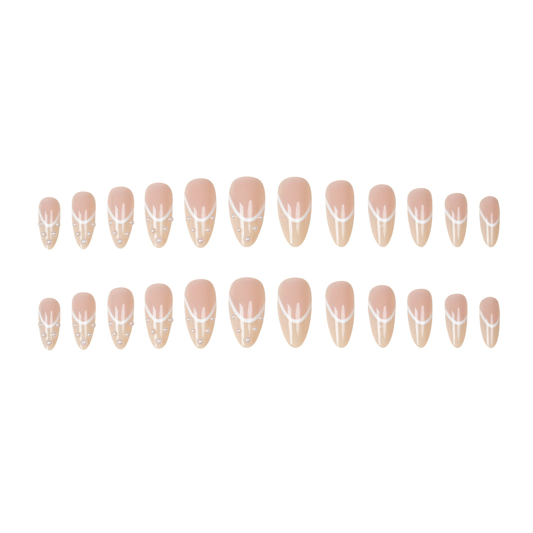 Elegant Pearl-Embellished Press-On Nail Design