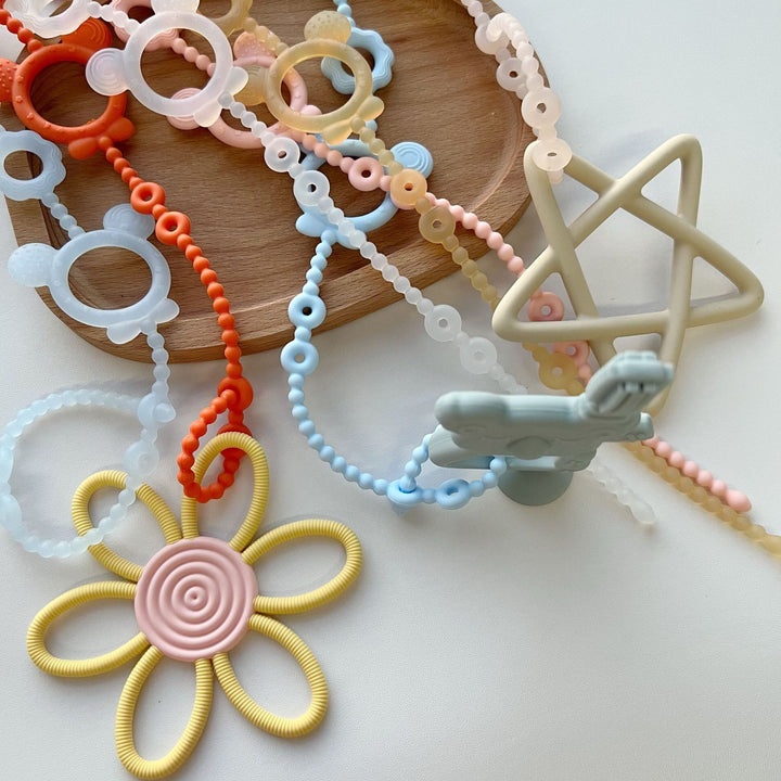 Silicone Beaded Pacifier Holder and Multi-Texture Teething Ring