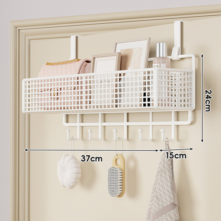 Over-Door Hanging Double-Tier Ventilated Mesh Storage Basket Organizer with Hooks
