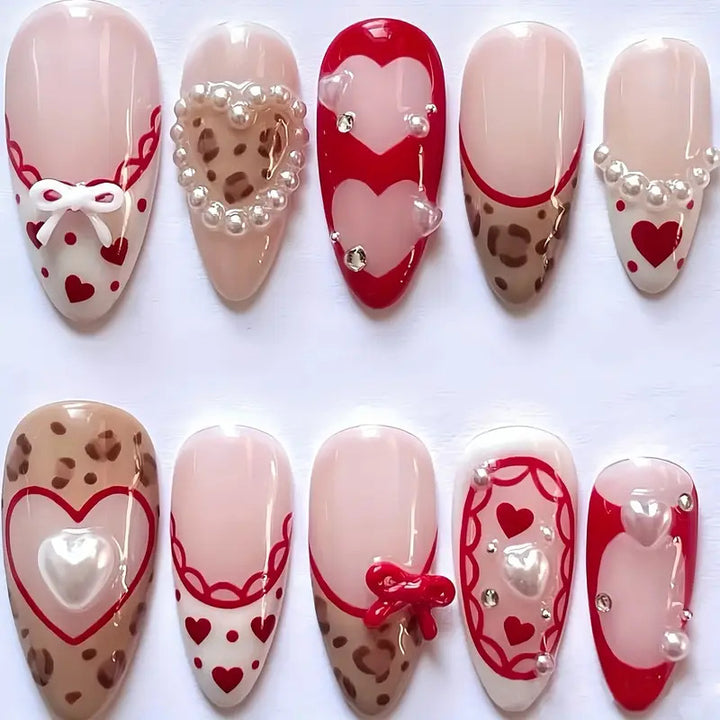 Romantic Heart-Themed Press-On Nail Art Stornfield