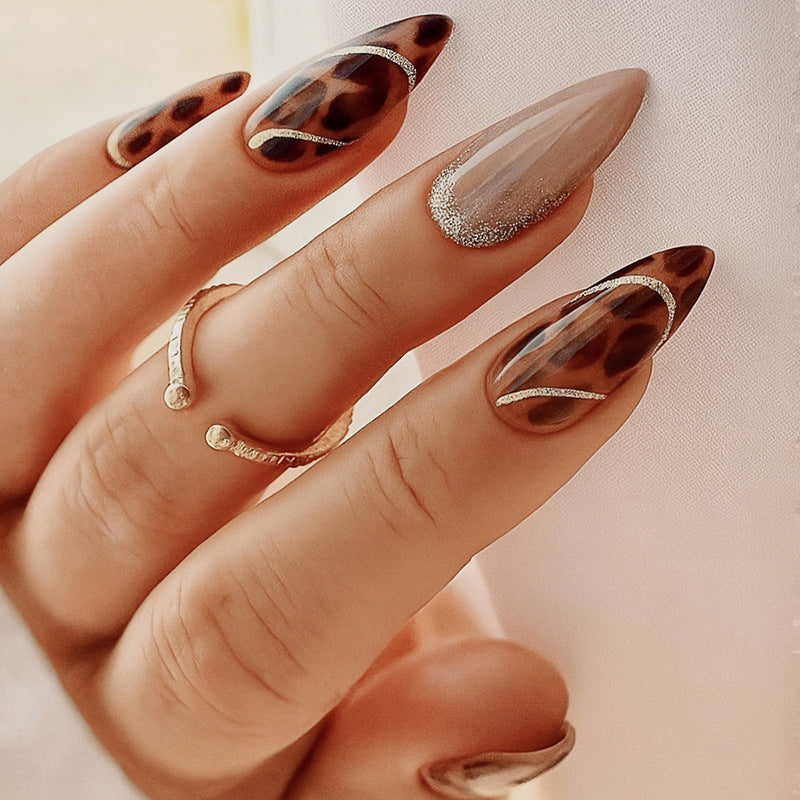 Decorative Press-On Nail Kit with Leopard Print and Glitter Accents Stornfield