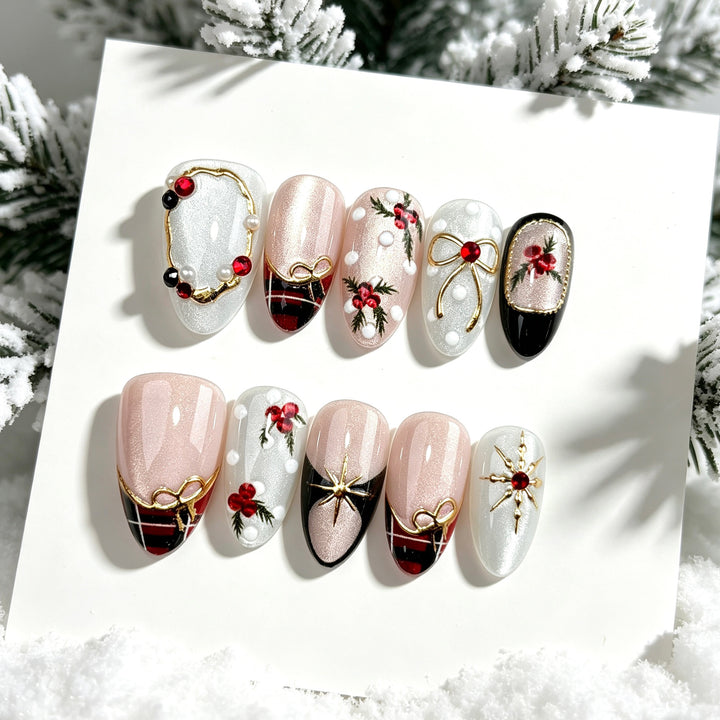 Artistic Floral-Decorated Press-On Nail Art Set