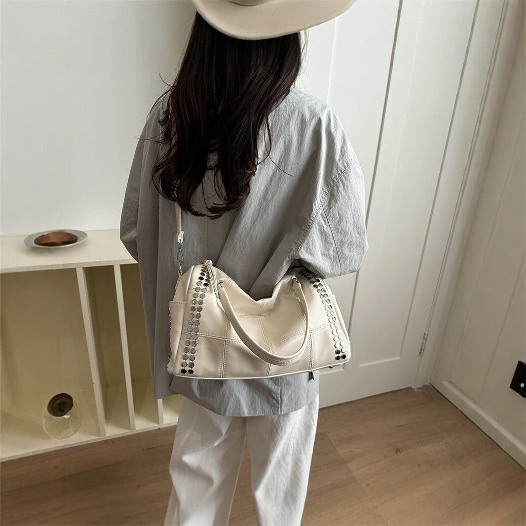 Studded Faux Leather Duffel Bag
