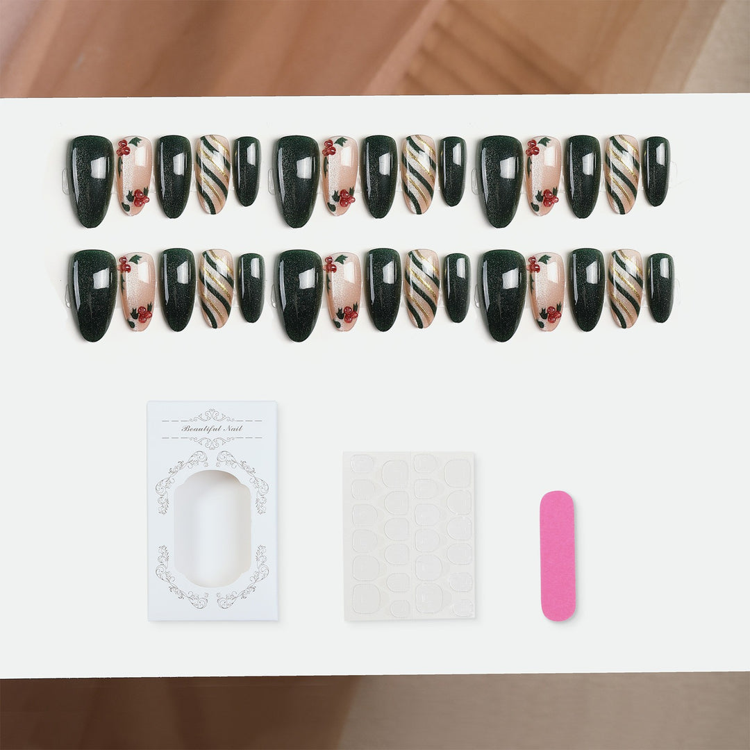 Artificial nail set with floral accents and elegant high-gloss surface Stornfield