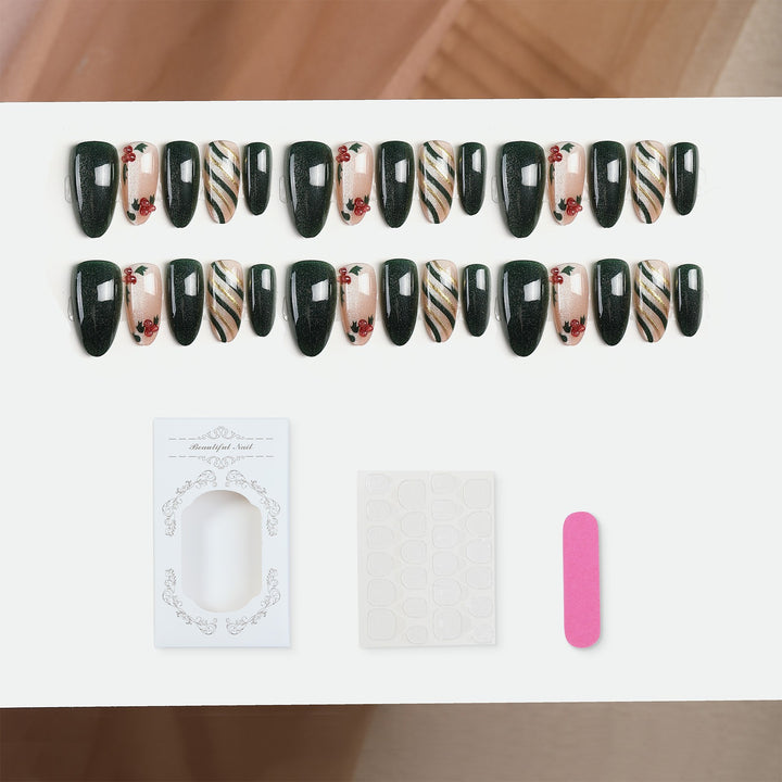 Artificial nail set with floral accents and elegant high-gloss surface Stornfield