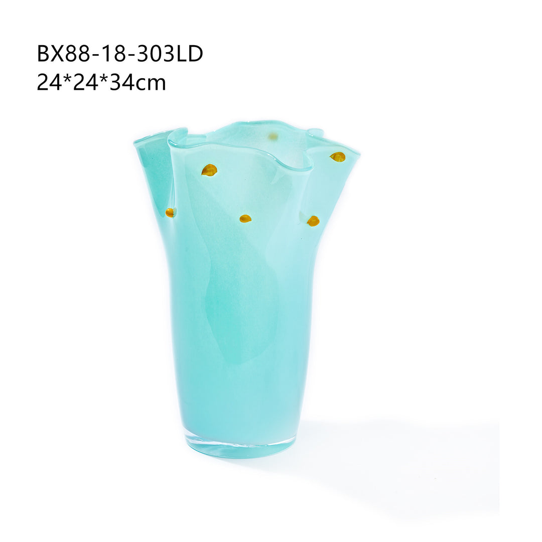 Handblown Tall Ruffled Rim Glass Vase Stornfield