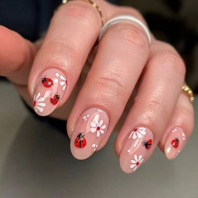 Ladybug Themed Acrylic Nail Art