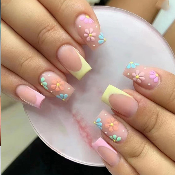Floral Embellished Acrylic Nail Tips Stornfield