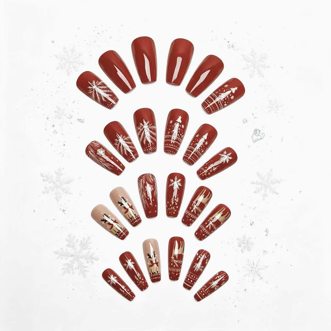 Artificial nails with festive reindeer and snowflake design Stornfield