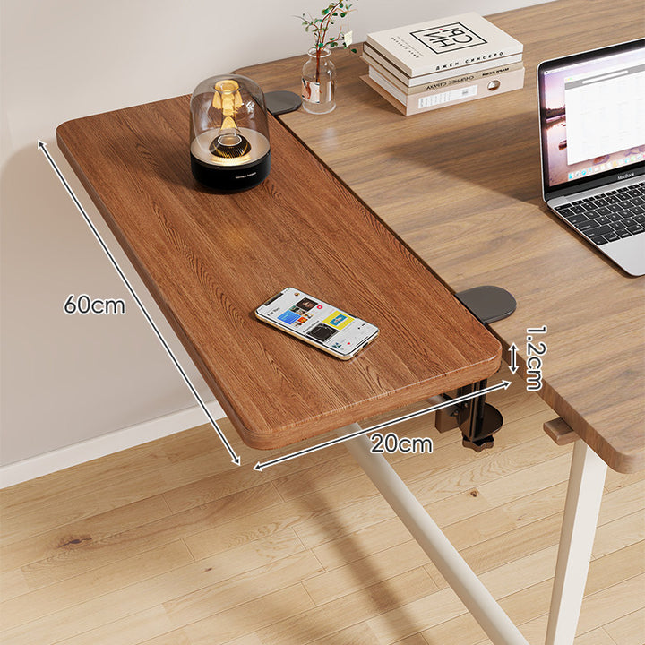 Clamp-On Adjustable Wooden Desk Side Shelf Extension with Foldable Bracket