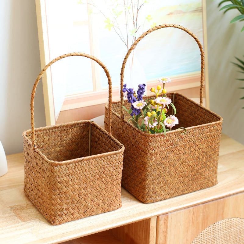 Handwoven Natural Fiber Carrying Basket Stornfield