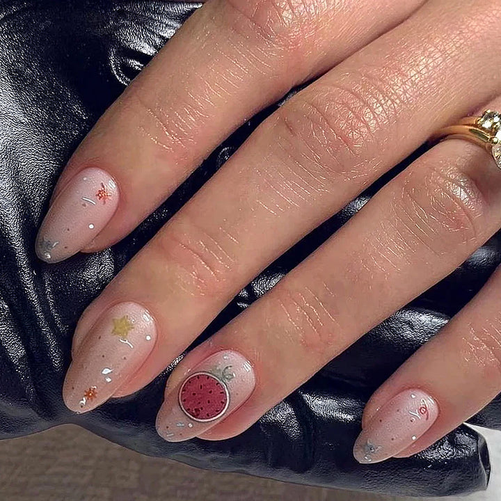 Artistic Press-On Nail Set with Elegant Fruit Designs Stornfield