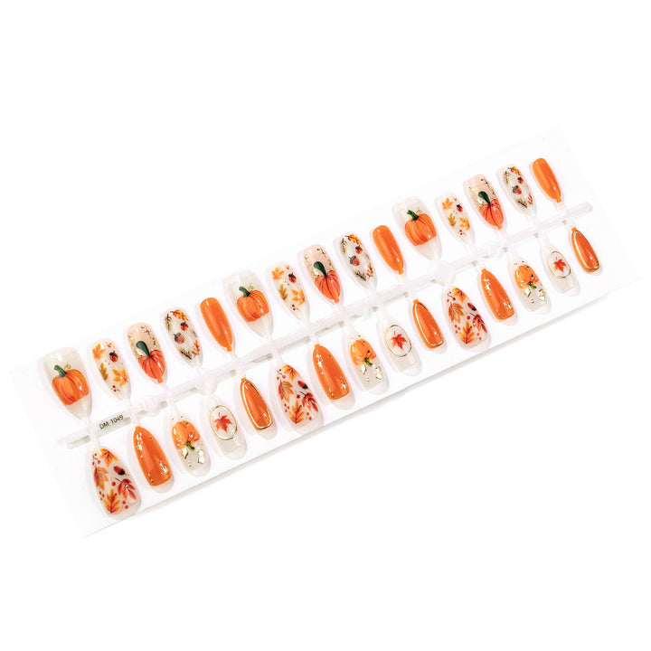 Artistic Autumn-Themed Press-On Nail Art Set Stornfield