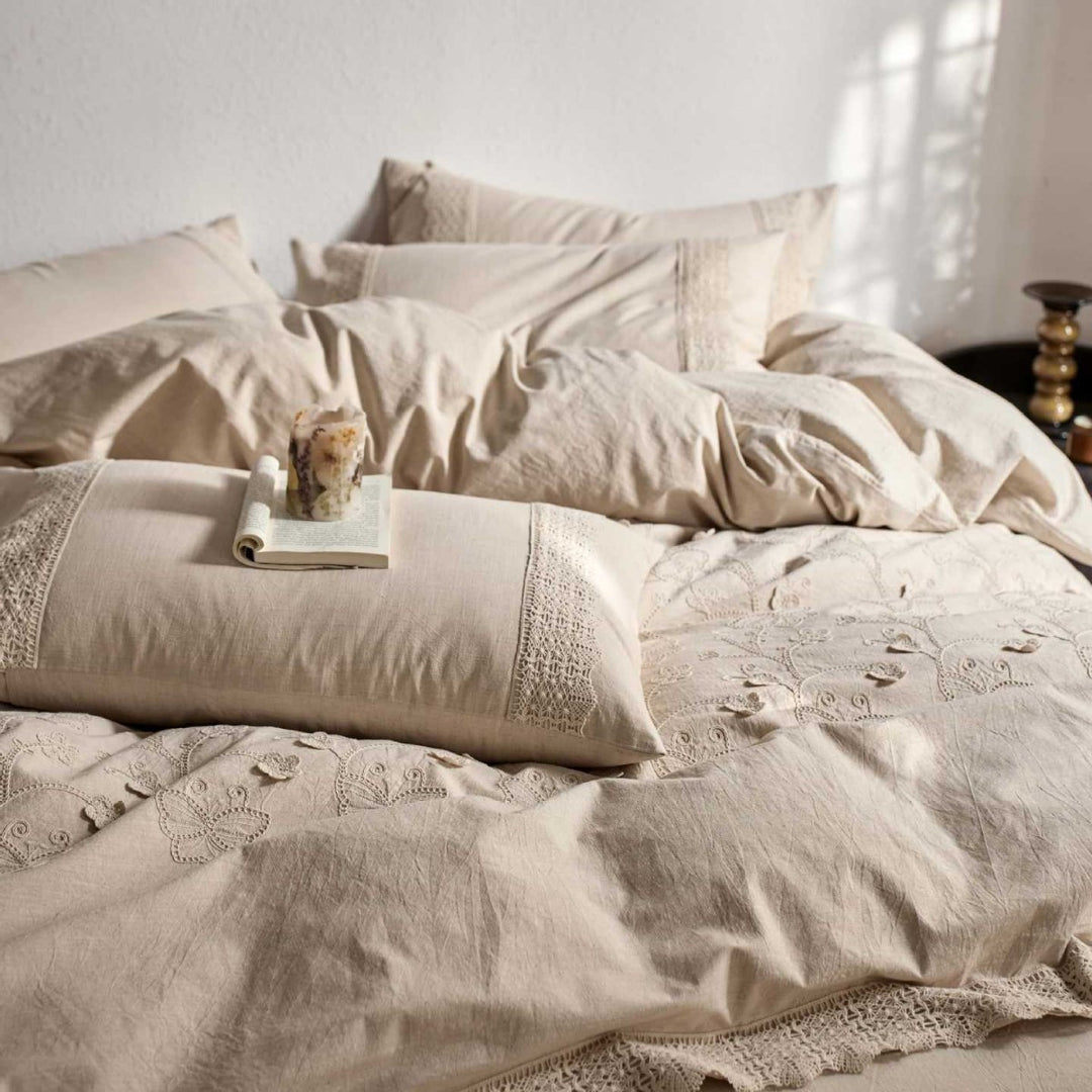 Embroidered Linen Duvet Cover Set