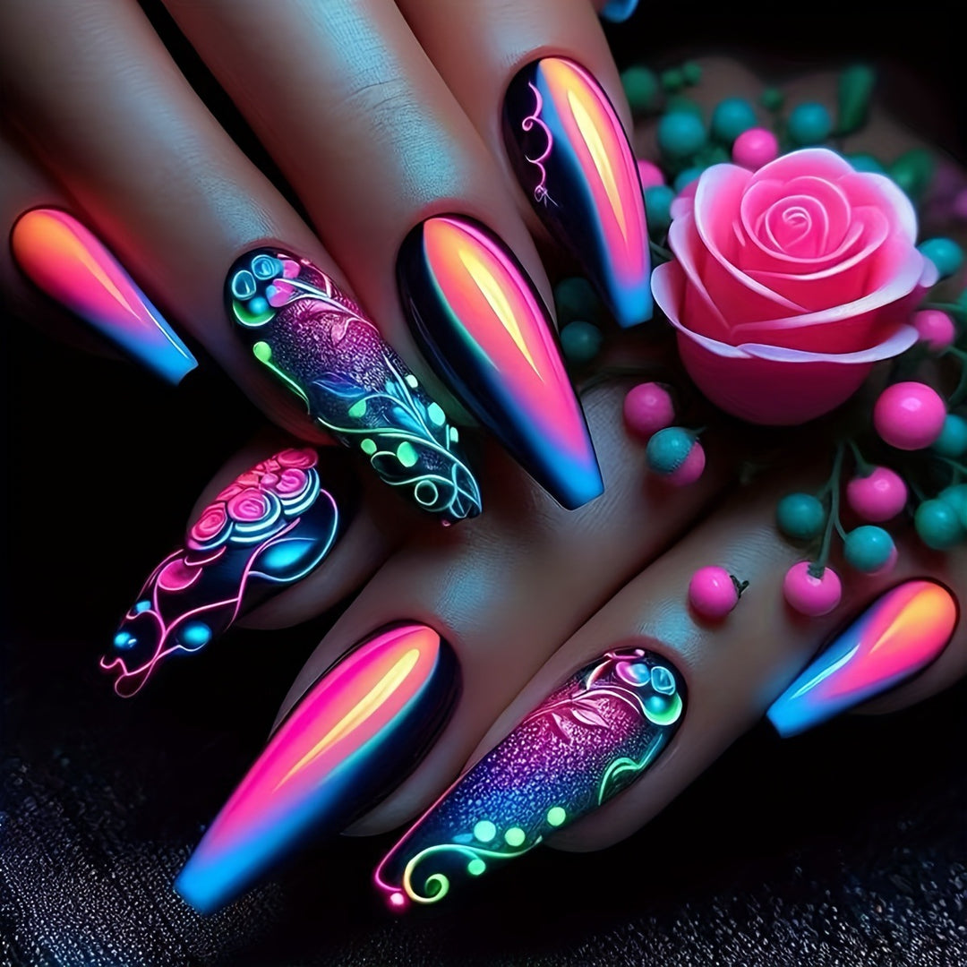 Creative artificial nails with neon accents Stornfield